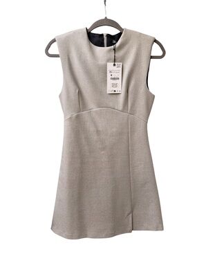 Zara New with Tag Shimmery Light Taupe Sleeveless Mini Dress
